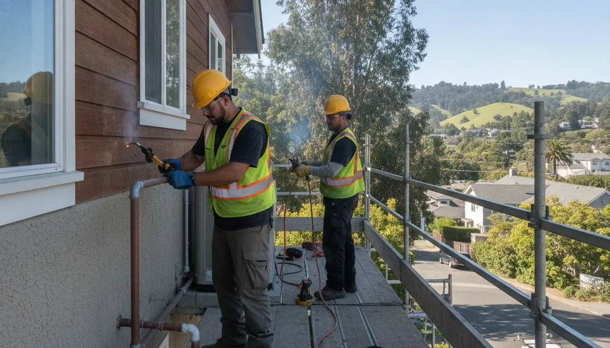 San Mateo, CA plumber repairing a residential pipe leak for plumbing repair service