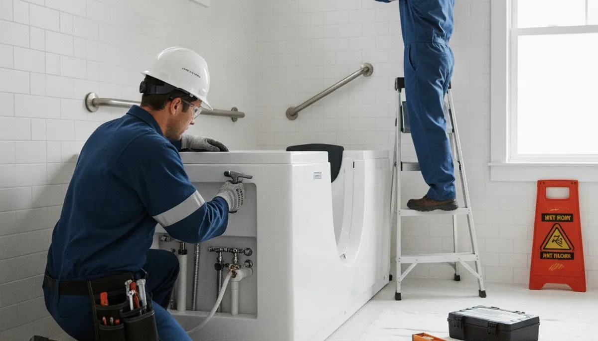 San Mateo, CA plumber installing a walk-in tub for safer, accessible home bathing